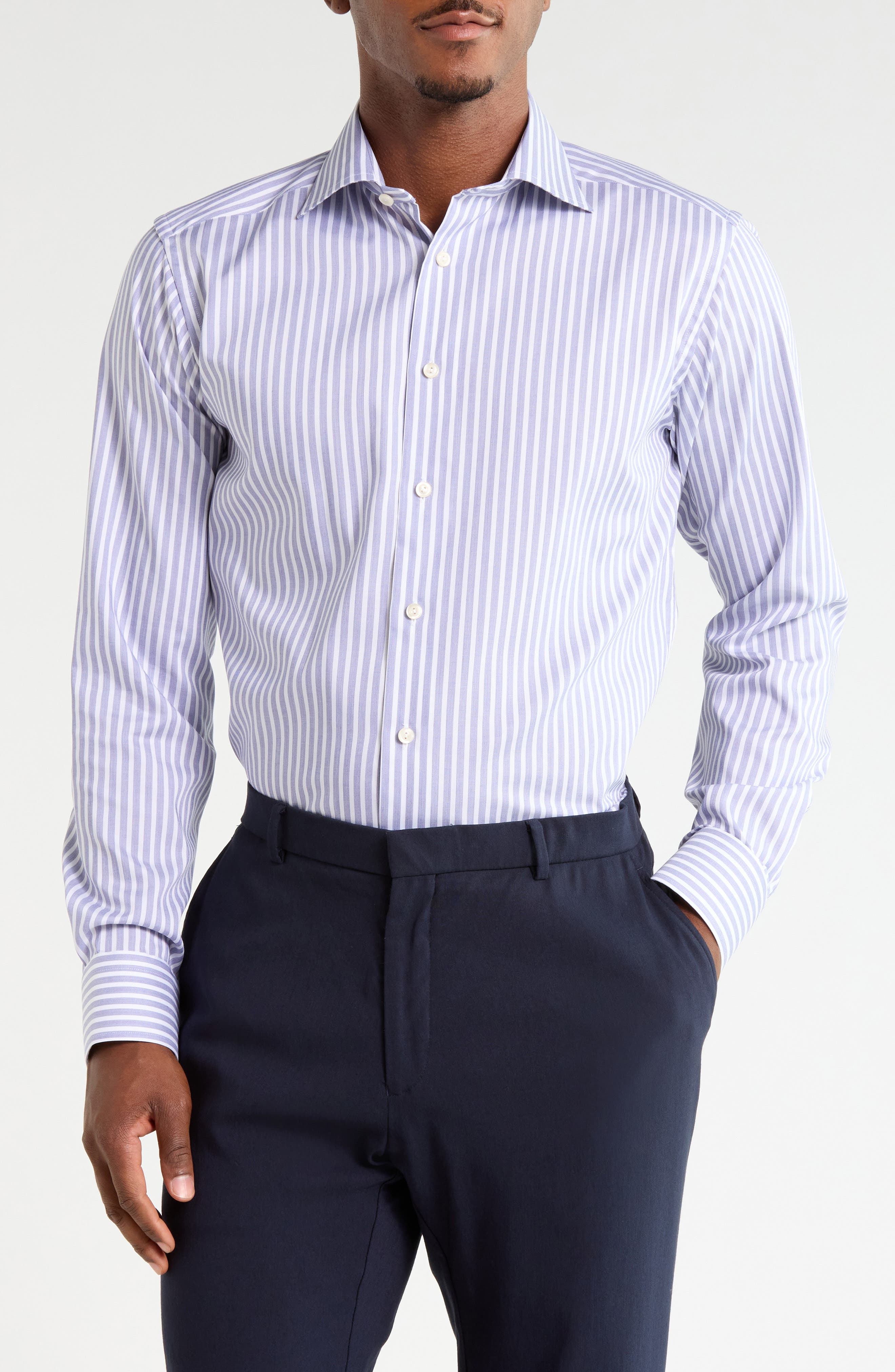 Slim Fit Striped Twill Dress Shirt