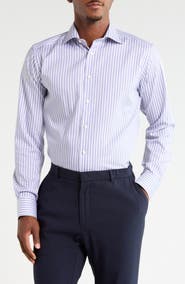 Eton Slim Fit Striped Twill Dress Shirt