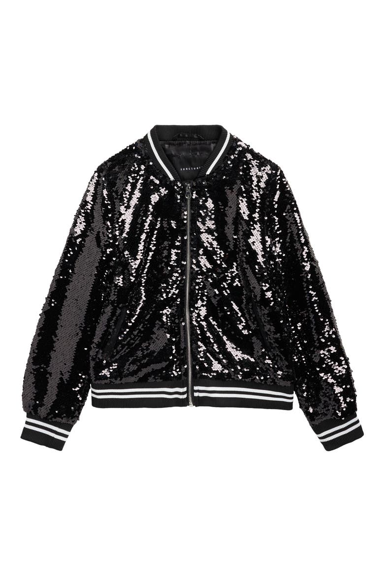 Kids' Sequin Bomber Jacket, Main, color, BLACK/WHITE