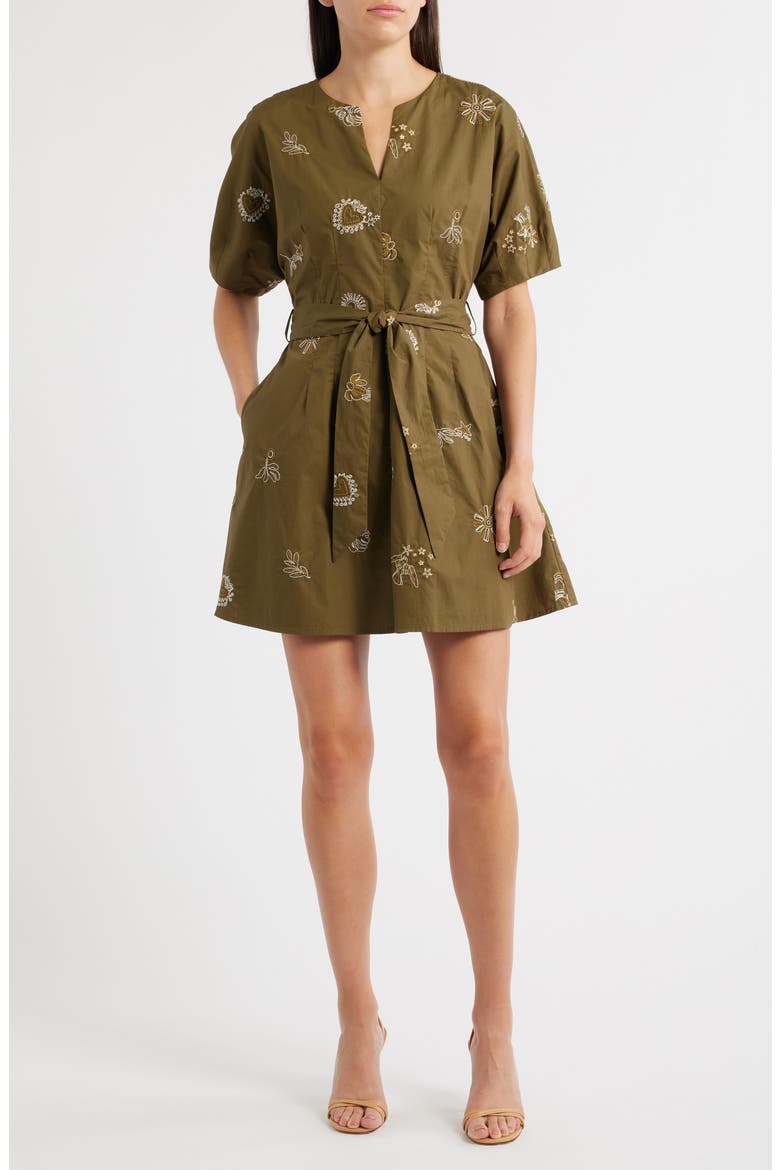 Zahra Embroidered Flare Minidress, Main, color, OLIVE