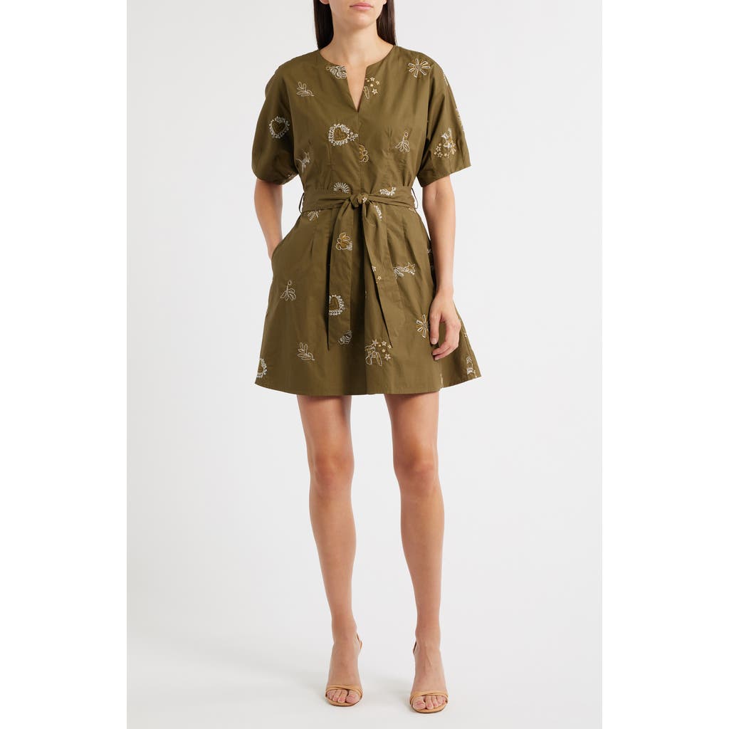 Ciebon Zahra Embroidered Flare Minidress In Green