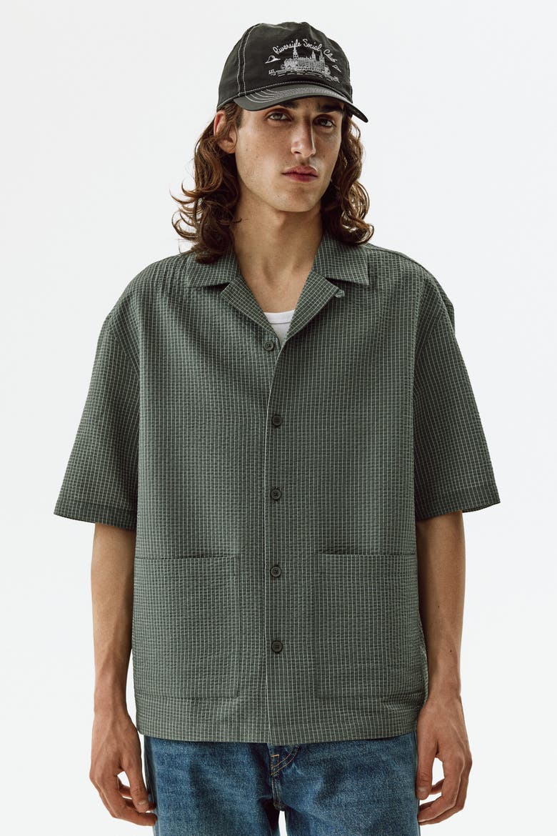Relaxed Fit Short-sleeved Resort Shirt, Main, color, Khaki green/checked