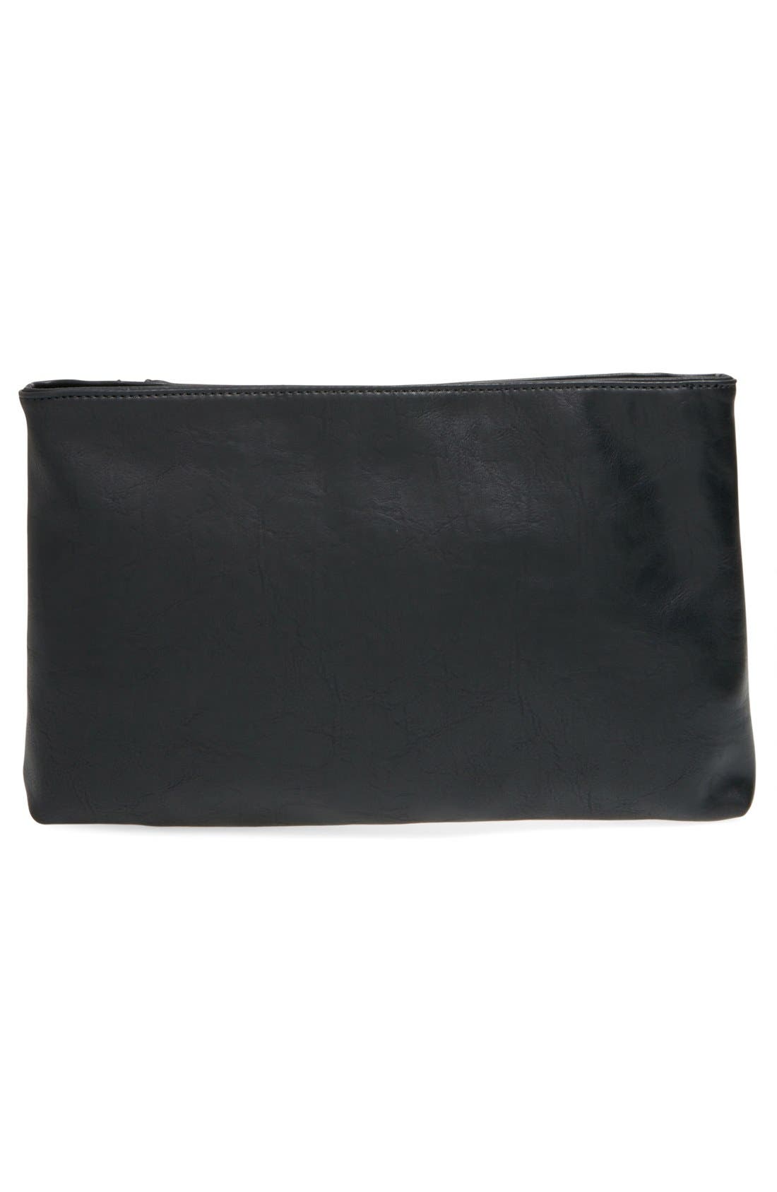'Judd' Oversize Faux Leather Zip Clutch, Alternate, color, BLACK