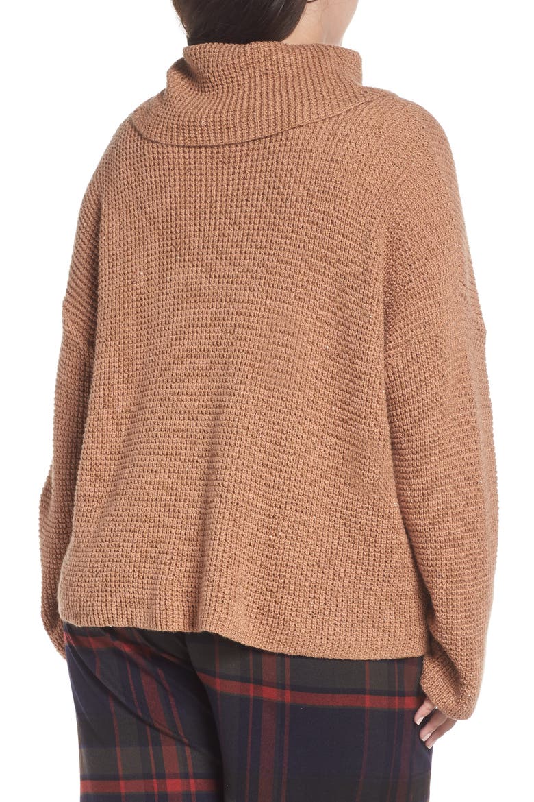 Chunky Thermal Cowl Neck Sweater, Alternate, color, BROWN CATTAIL