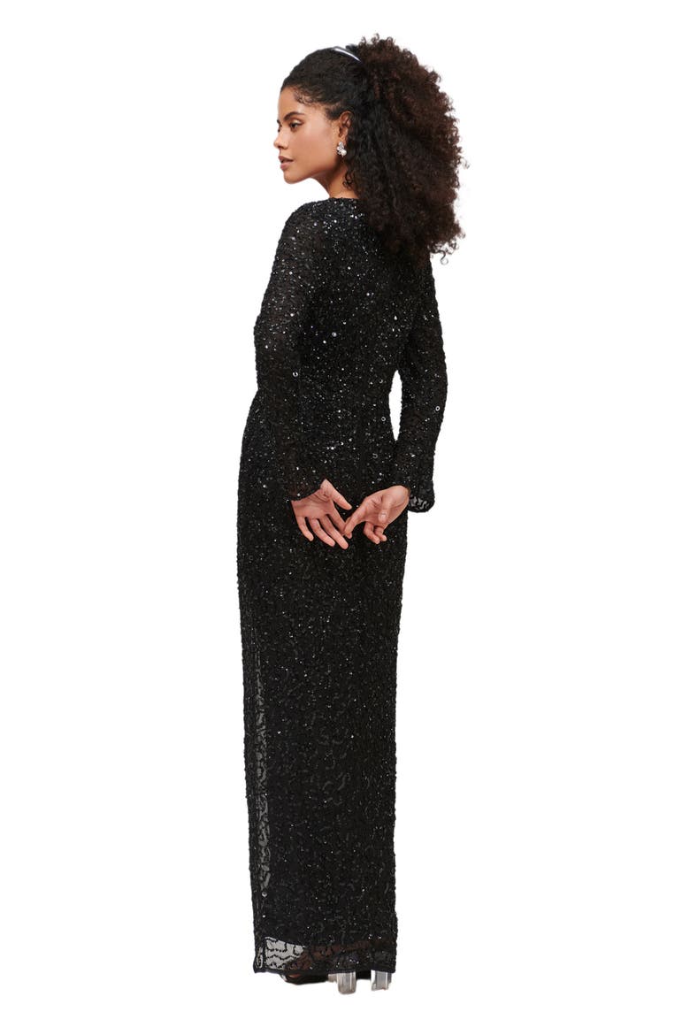 Embellished Sequin Beaded Maxi Dress With Wrap Bottom, Alternate, color, BLACK