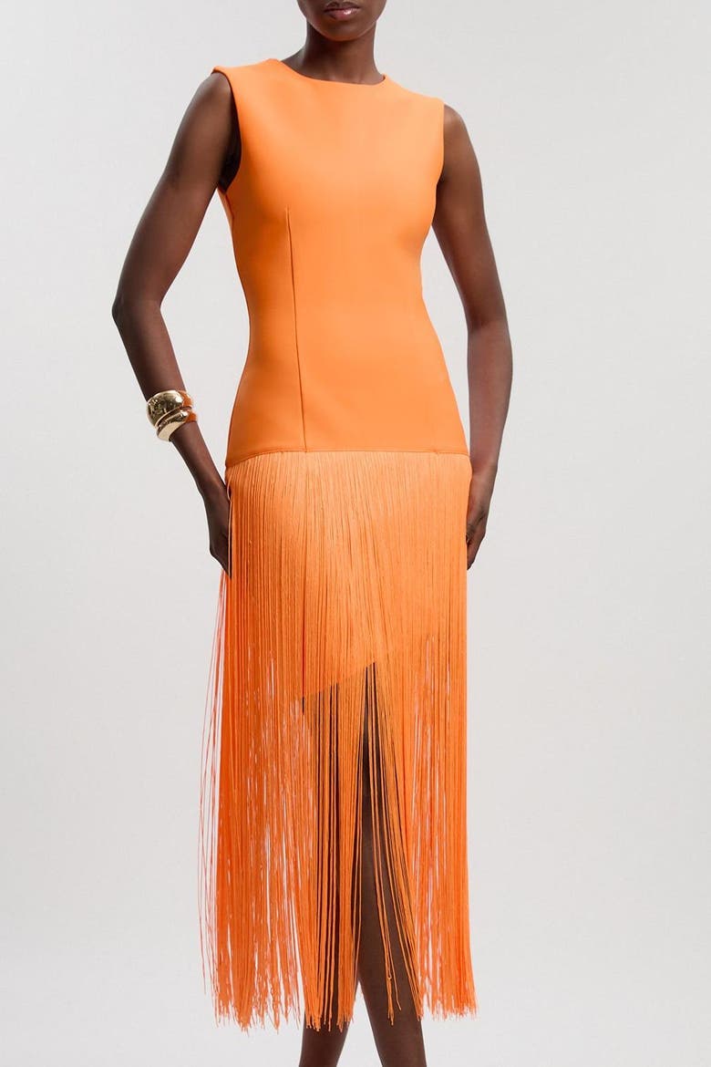 Form Fit Bandage Tassel Hem Mini Dress, Alternate, color, Orange