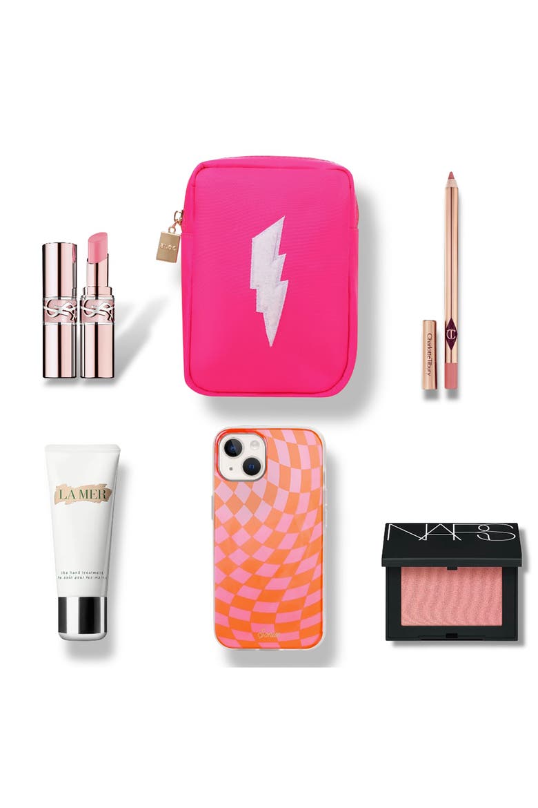 Mini Lightning Bolt Cosmetics Bag, Alternate, color, HOT PINK