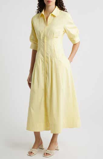 Pleated Cotton Button-Up Maxi Shirtdress
