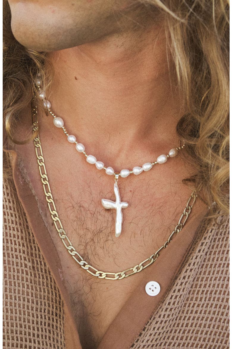 Tahiti Pearl Cross Necklace, Alternate, color, GOLD