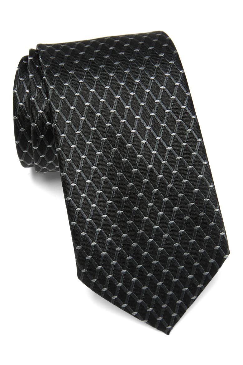 Neat Woven Silk Tie, Main, color, BLACK