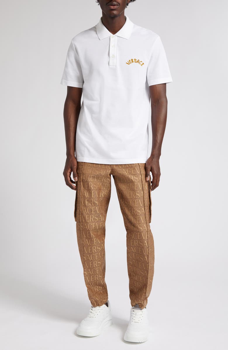 Versace Seashell Baroque Logo Cotton Piqué Polo, Alternate, color, 1W000-Optical White