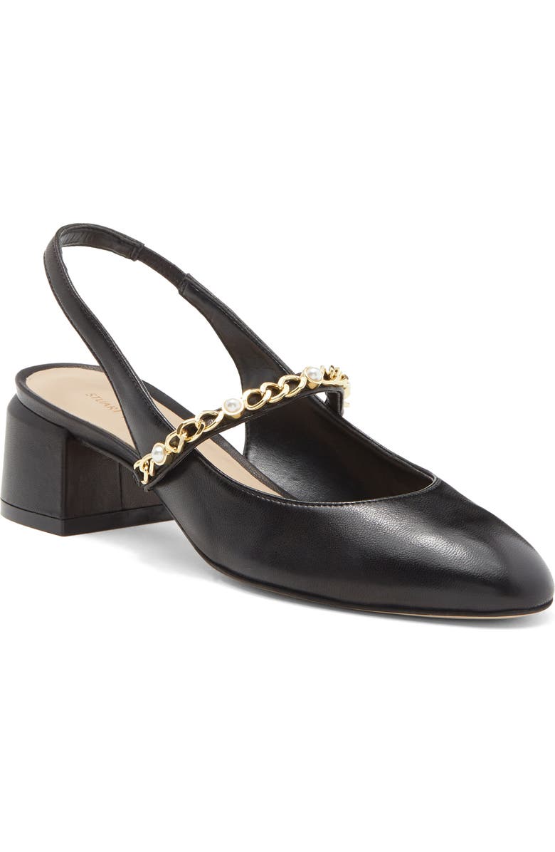 Stuart Weitzman Pearl Chain Slingback Strap, Main, color, Black