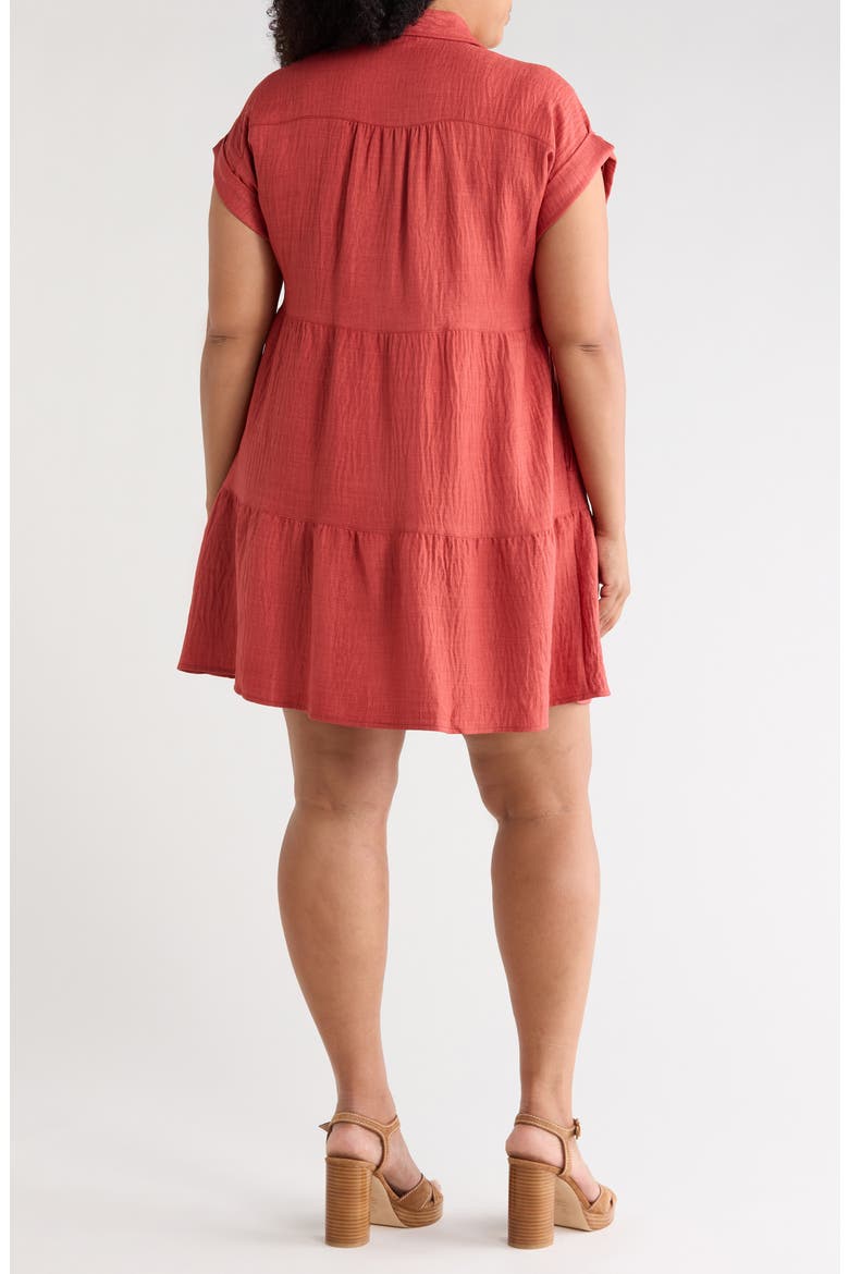 Rolled Short Sleeve Tiered Shirtdress, Alternate, color, HEATHER WASHED RED