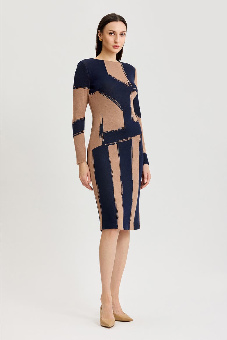 Brushstroke Soft Knit Sheath Dress, Alternate, color, Warm Taupe/Indigo