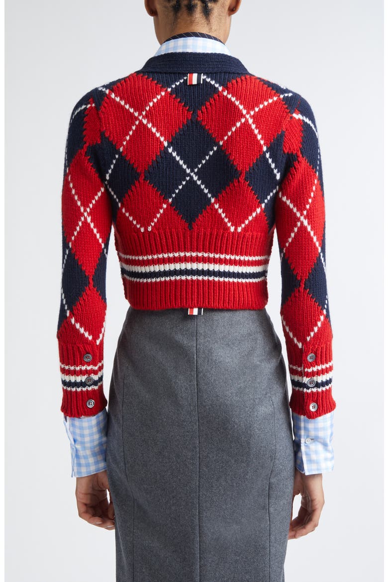 Argyle Intarsia Shrunken Virgin Wool Blend Cardigan, Alternate, color, RED/ WHITE/ BLUE