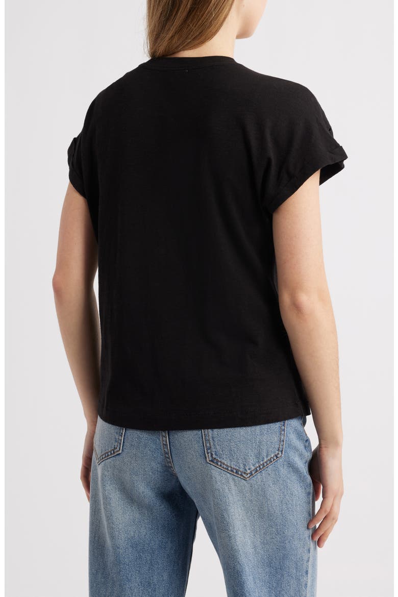 Embroidered Eyelet Cap Sleeve T-Shirt, Alternate, color, BLACK