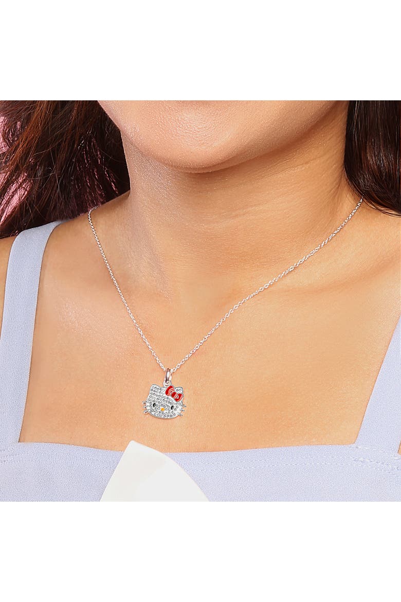 SALLY ROSE Hello Kitty Keychain and Necklace Set for Women Official License, Crystal Pave Sanrio Pendant Necklace and Key Chain, Alternate, color, white, red