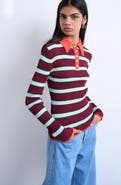 Topshop Stripe Long Sleeve Rib Polo