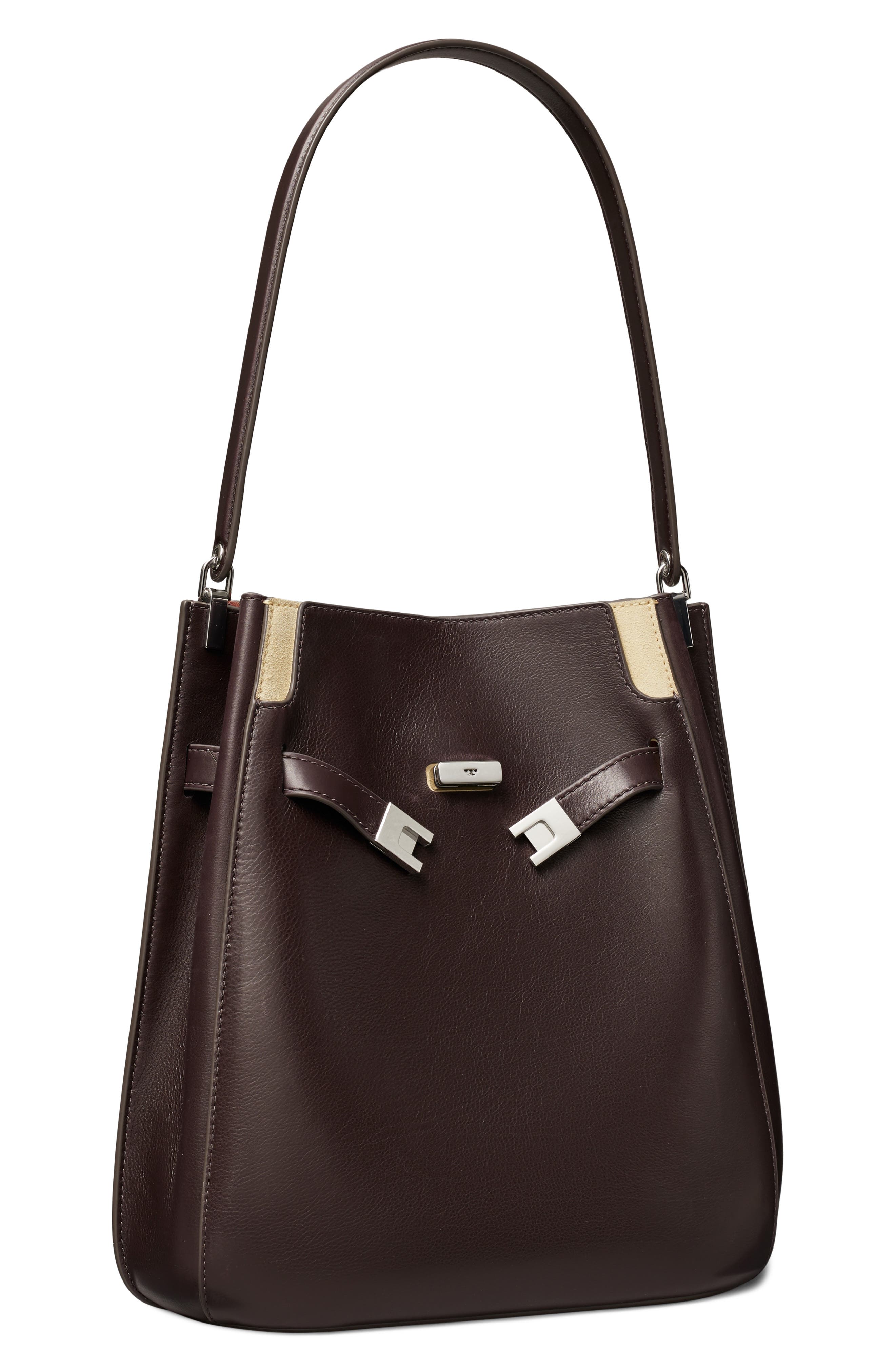 Lee Radziwill Leather Double Bucket Bag, Alternate, color, COCOA