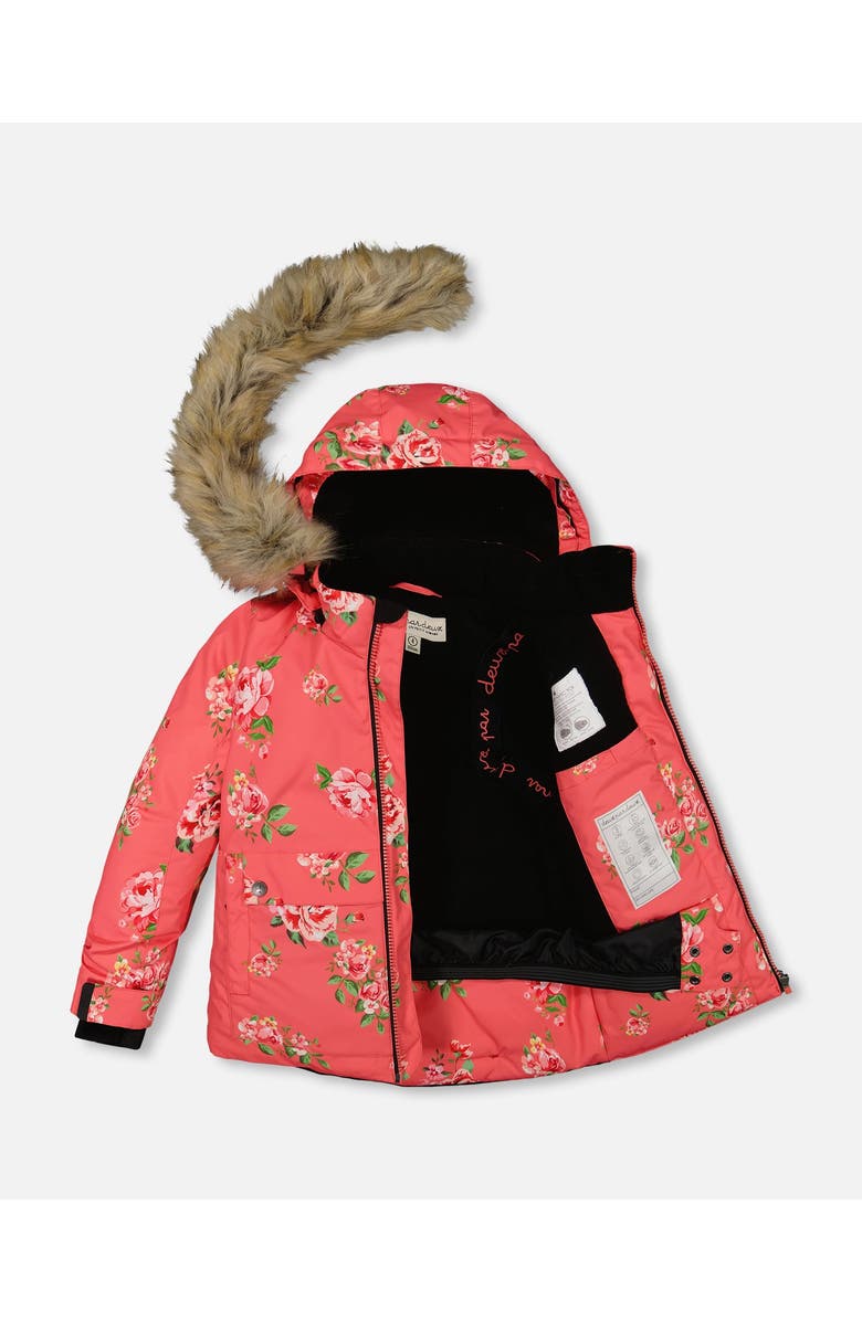 Deux par Deux Little Girl's Two Piece Snowsuit Black Printed Coral Flowers, Alternate, color, 