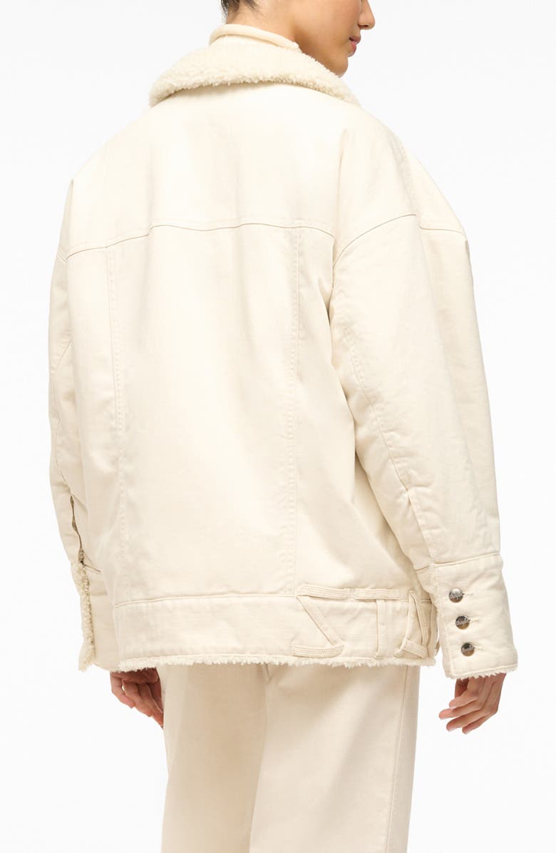 STAUD + Wrangler Faux Shearling & Denim Trucker Jacket, Alternate, color, Cream