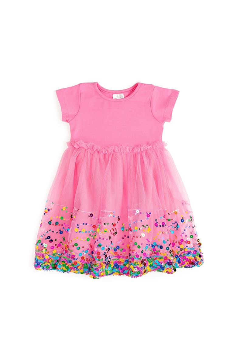 Sweet Wink Raspberry Confetti Short Sleeve Tutu Dress, Main, color, Raspberry