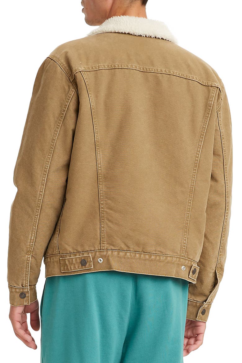 Levi's® High Pile Fleece Trim Trucker Jacket, Alternate, color, WASHED COUGAR CANVAS
