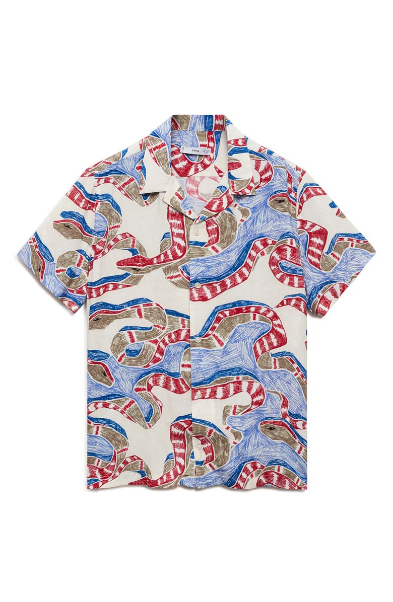 MANGO Regular Fit Print Camp Shirt, Alternate, color, Red