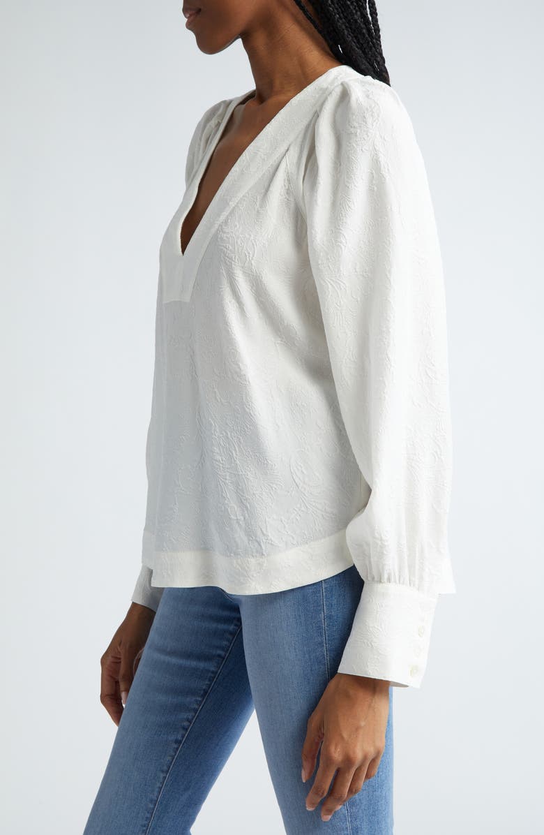 Veronica Beard Osler Puff Shoulder Silk Top, Alternate, color, Off White