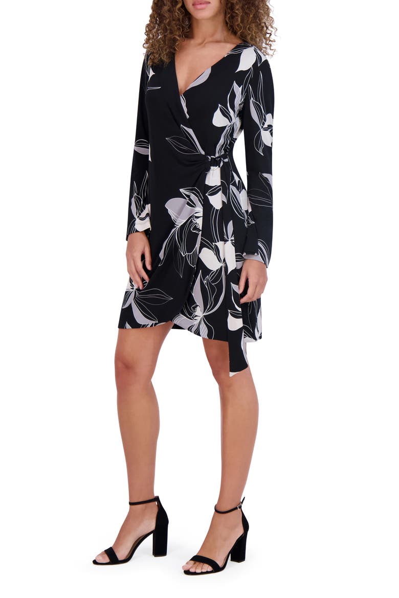 Long Sleeve Wrap Dress, Alternate, color, BLACK MULTI