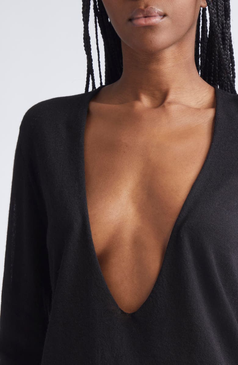 Rick Owens Extreme V-Neck Virgin Wool Sweater, Alternate, color, Black