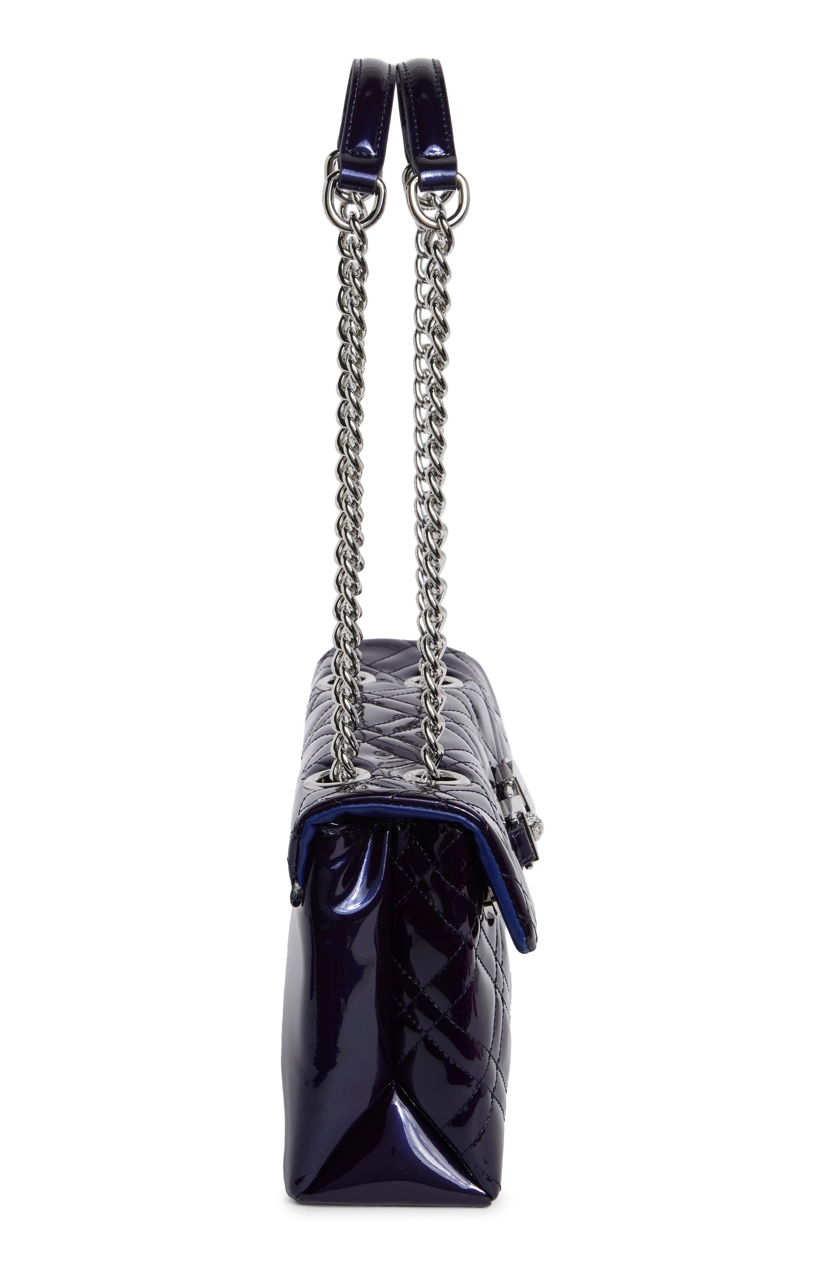 Kingsley Quilted Patent Leather Shoulder Bag, Alternate, color, NAVY