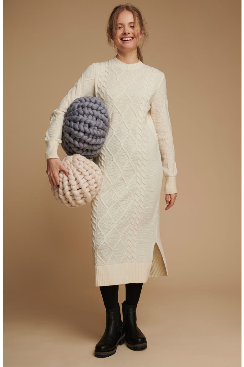 Burne Long Sleeve Wool Blend Sweater Dress, Alternate, color, ARAN