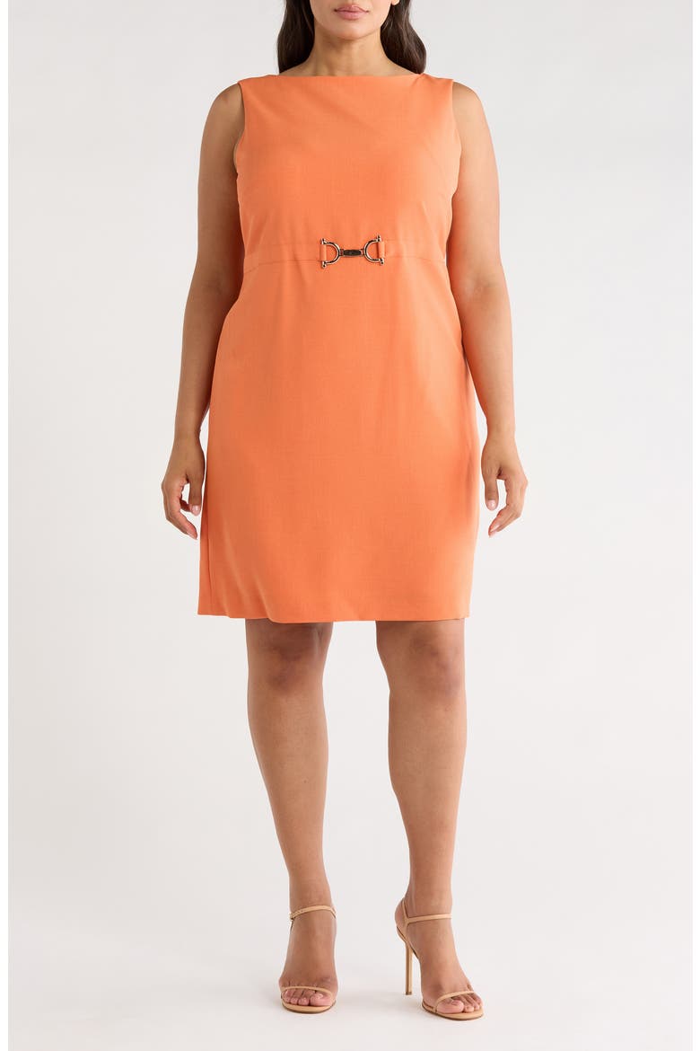 Buckle Belted Sheath Dress, Main, color, MANDARIN