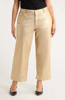 KUT from the Kloth Coated High Waist Wide Leg Ankle Jeans