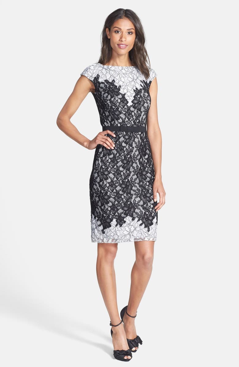 Tadashi Shoji Two-Tone Lace Sheath Dress, Alternate, color,