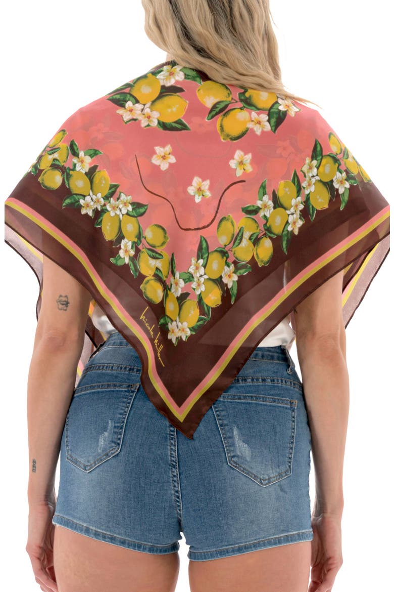 Lemon Print Square Scarf, Alternate, color, ORANGE