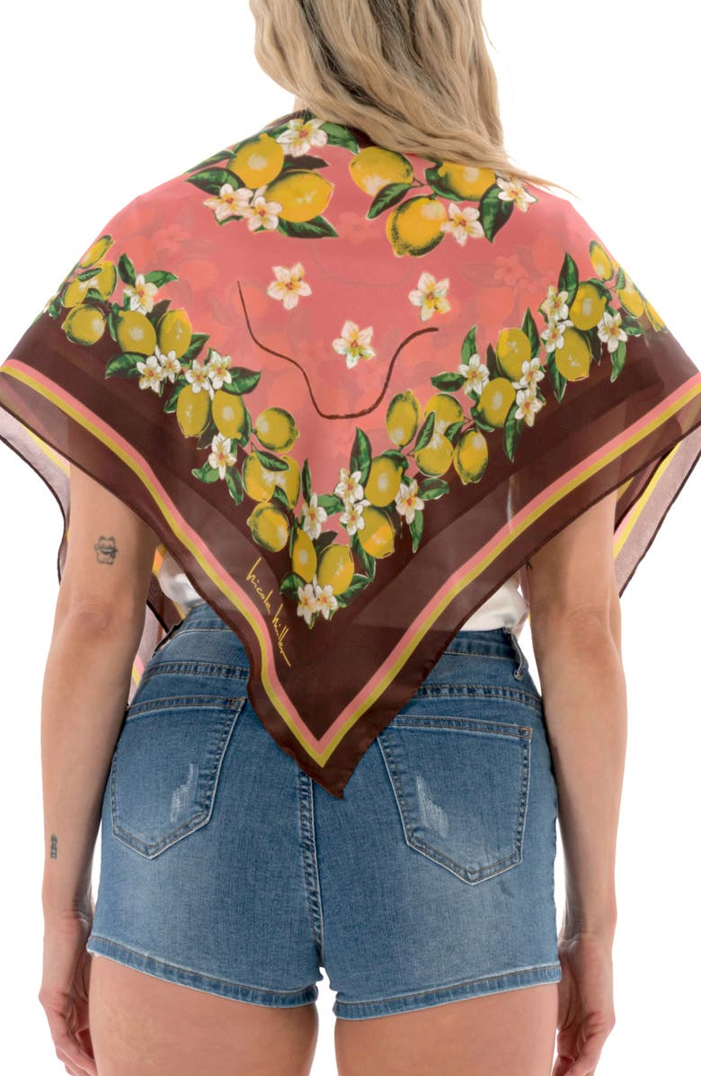 Nicole Miller Lemon Print Square Scarf, Alternate, color, Orange