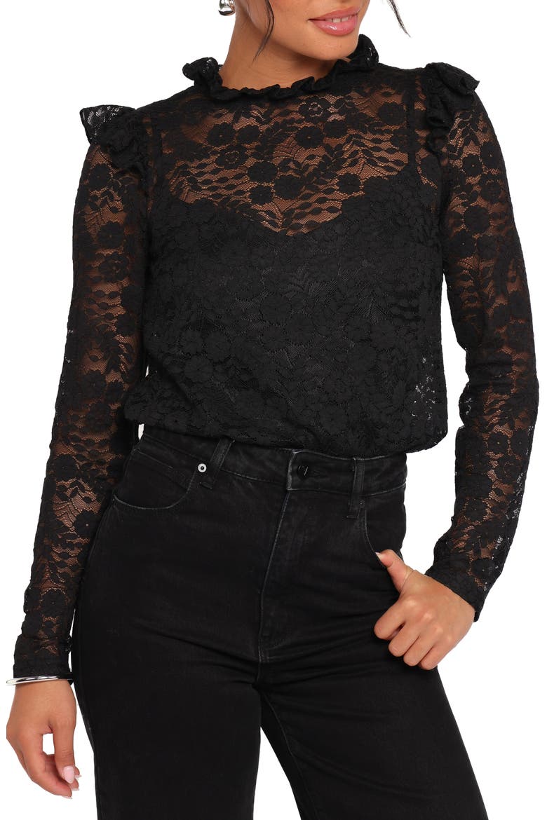 Lettie Lace Long Sleeve Top, Main, color, BLACK