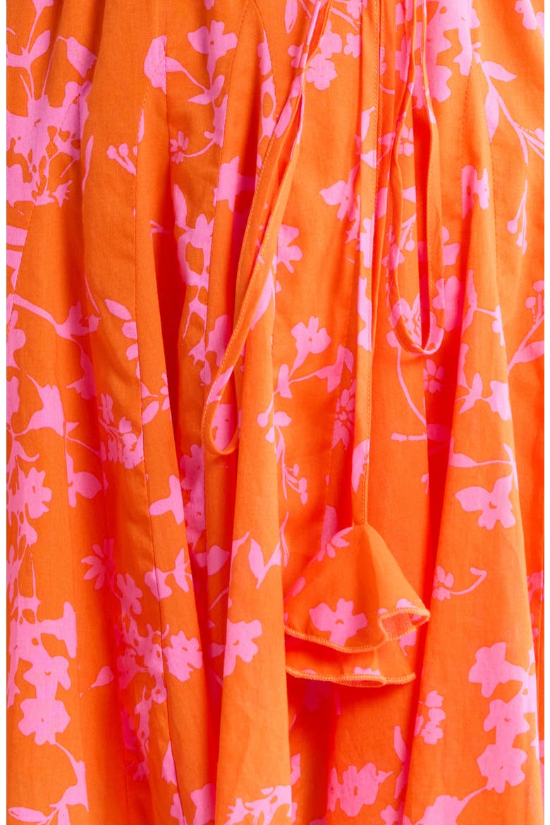 Delilah Floral Godet Pleat Cotton Minidress, Alternate, color, ORANGE-PINK