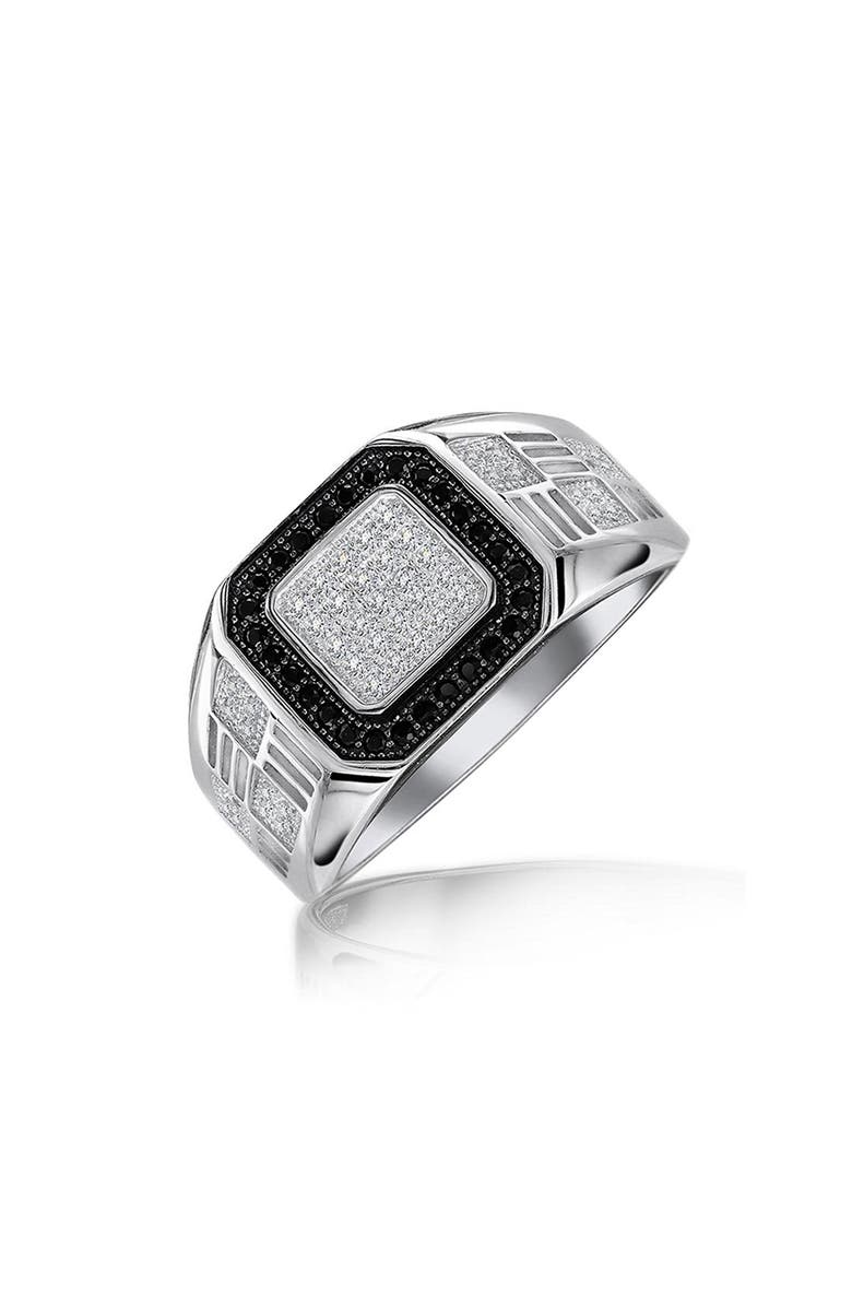 BLING JEWELRY Men's Rhodium Plated Sterling Silver Pavé Cubic Zirconia Geometric Ring, Main, color, Silver