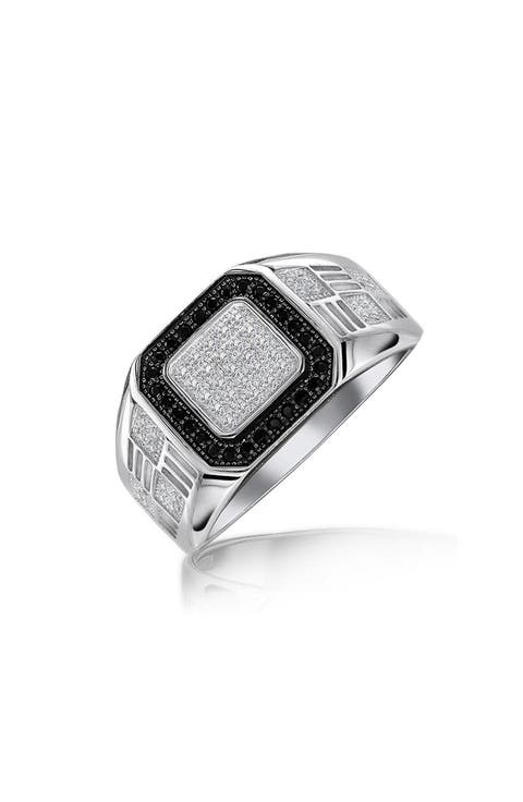 Men's Rhodium Plated Sterling Silver Pavé Cubic Zirconia Geometric Ring