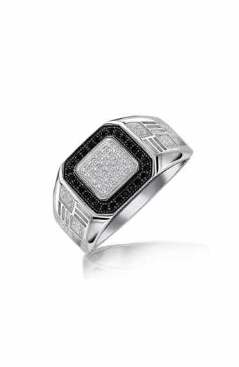 BLING JEWELRY Men's Rhodium Plated Sterling Silver Pavé Cubic Zirconia Geometric Ring