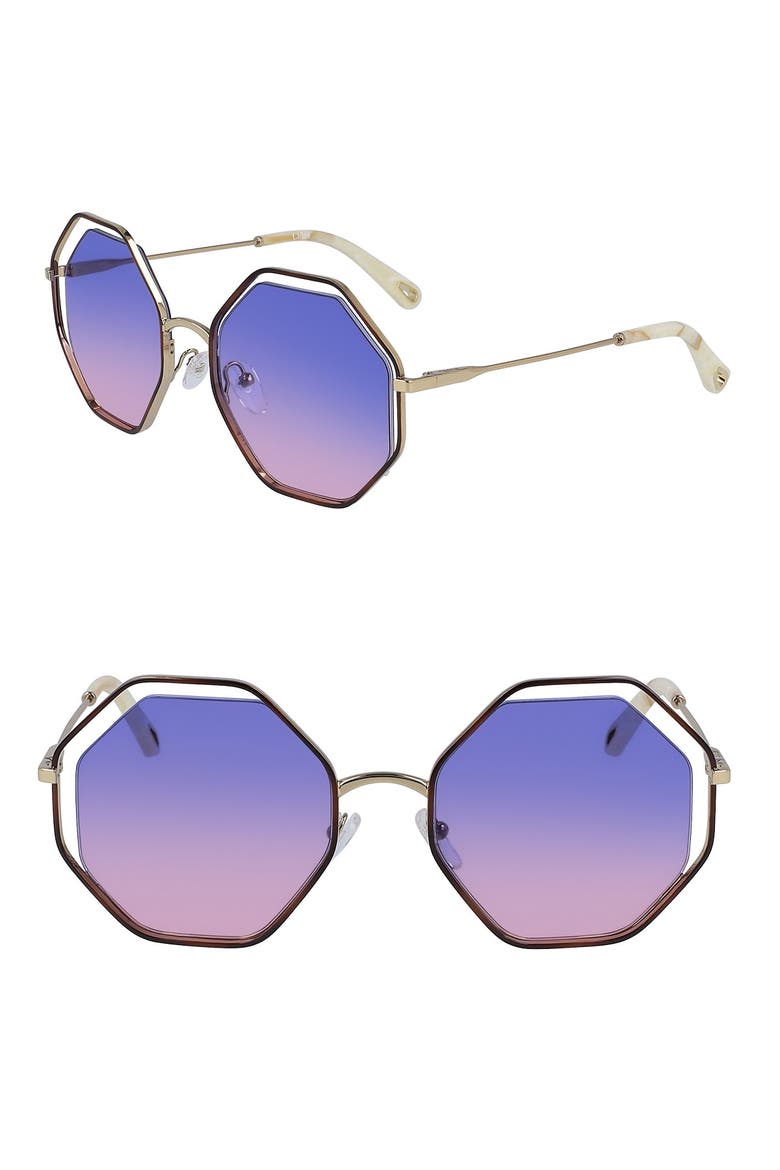 58mm Octagonal Halo Lens Sunglasses, Main, color, HAVANA/PURPLE ROSE