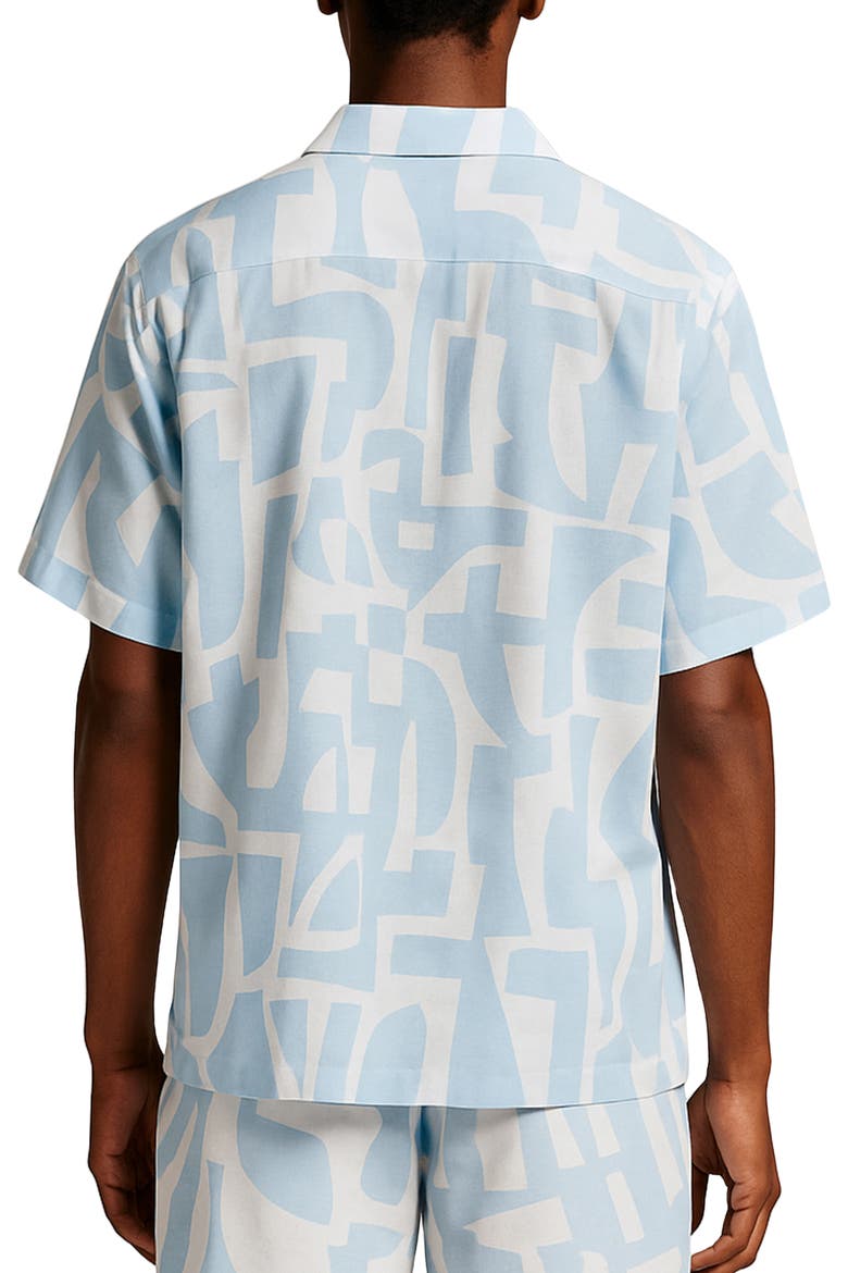 Short Sleeve Geo Camp Shirt, Alternate, color, WHITE/ LIGHT BLUE