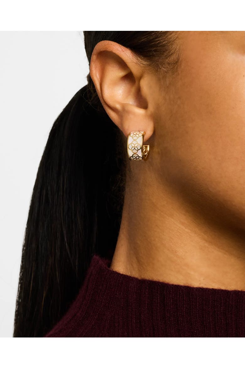 Petal Gemstone With 18K Gold Overlay Sterling Huggie Earring, Alternate, color, WHITE