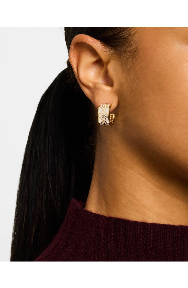 Jan Leslie Petal Gemstone With 18K Gold Overlay Sterling Huggie Earring, Alternate, color, White