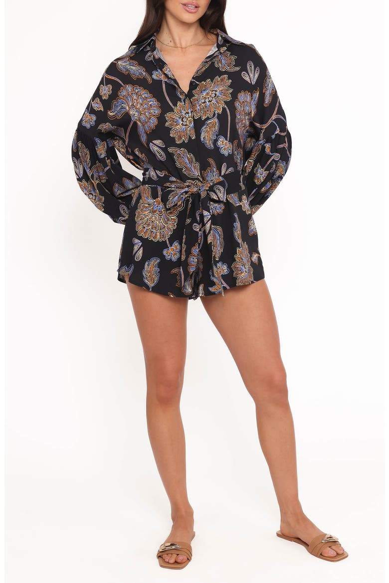Pali Floral Long Sleeve Romper, Main, color, BLACK FLORAL