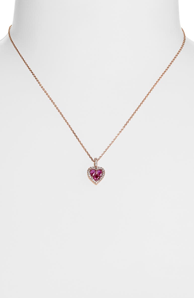 Kate Spade New York spell it out cubic zirconia heart pendant necklace & stud earrings set, Alternate, color, Pink.