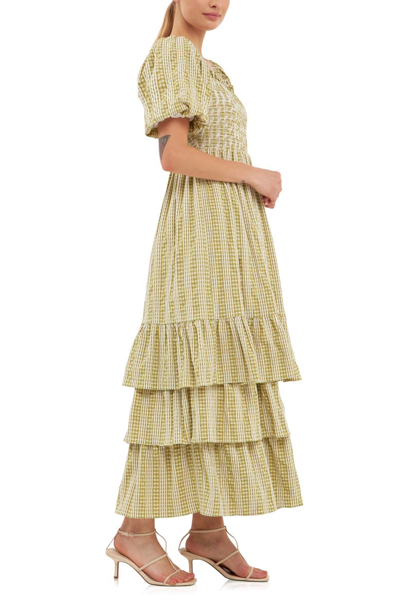 Gingham Stripe Tiered Dress, Alternate, color, AVOCADO